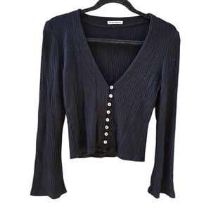 Reformation Black Ribbed Button-Down Top